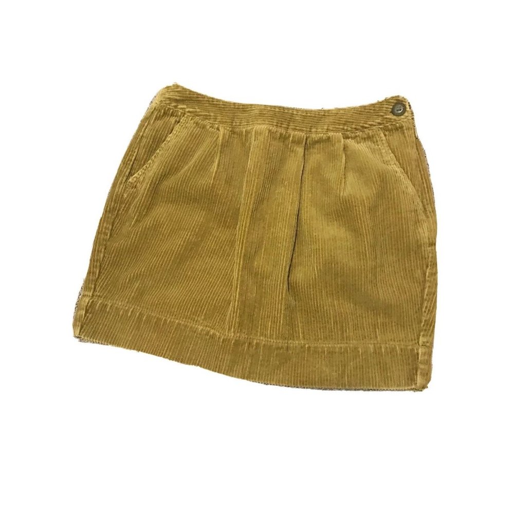 Old Navy Juniors Yellow Brown Corduroy Mini Skirt Size 0 Pleated Front W Pockets